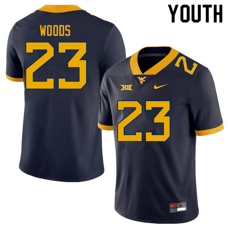 Youth #23 Charles Woods West Virginia Mountaineers College Football Jerseys Sale-Navy - Click Image to Close